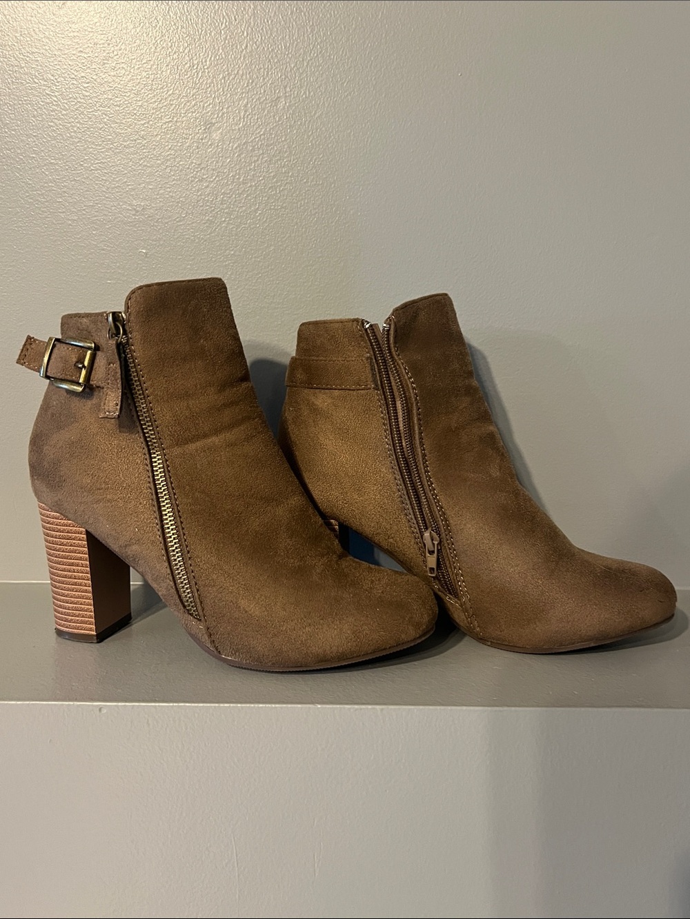 Brown Suede Block Heel Ankle Boots
